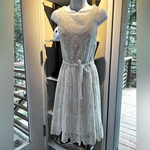 Anthropologie lace sheer dress with nude liner slip size 2